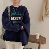 Vintage Round Neck Letter Embroidered Sweatshirt-Outfit