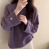 Fongt Advanced Sense Round Collar Design Sweater Female 2024 Autumn / Winter New Korean Version Soft Waxy Temperament Simple Wind Sweater-Outfit