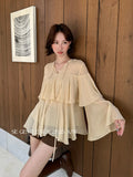 Fongt Xixi 2025 Autumn White Label Thin Temperament Lotus Leaf V Collar Chiffon Shirt Long-Sleeved Little Shirt Women 89559