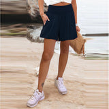 Fongt Women's Hot Selling Solid Color High-Waisted Elastic Shorts Tight Waist Wide Leg Slacks