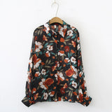 New Arrival Women See Through Print Lantern Sleeve Chiffon Blouse Button Up Transparent Shirt Casual Sunscreen Tops