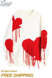 Women Knitted Sweater 2023 Autumn Winter Hip Hop Streetwear Heart Tassel Pullover Harajuku Sweater Gothic Loose Knitwear