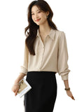 Fongt 2025 New Solid Color Shirt Slim Fashion Shirt Elegant Temperament Commuting OL Chiffon Shirt