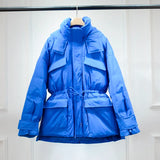 Huge Real Raccoon Fur Hooded Waterproof Winter Duck Down Jacket Women Fashion Female Parkas Sash Tie Up Puffer