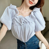 Sleeve Chiffon Shirt Women's Blouse Sweet Fashion Solid Color-Outfit