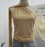 Fongt Shooting Mesh Ribbon Hanging Neck Folded Sleeveless Top Babes Two-Wearing Design Wrapping Bras 1125