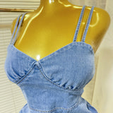 Fongt Summer Elastic Waist Sexy Cowboy Sling Dress Lotus Side Ass Short Skirt Girl