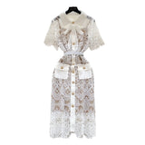 Fongt Court Feng Sleeve Lace Dress Hollow Hook Butterfly Tie Sling Temperament Elegant Dress