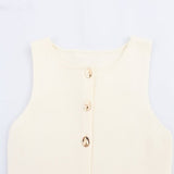 Fongt New Women's Uniform Pure Color Round Collar Single Buckle Sleeveless Simple Knitted Vest Top
