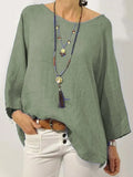 Women Blouse Long Sleeve Solid Cotton Linen Shirts Female Casual Basic Robe Soft Tunic Oversized Blouse for Women Tops-Outfit