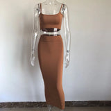 2021 New Arrival Women's Solid Color Fashion Suspender Wrap Chest Top Sexy Tight Lifting Hip Long Skirt Two-piece