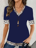 Fongt Elegant Color Print V-Neck Short-Sleeved Top Summer Women's Clothing