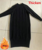 Thicken Plush Velvet Lined Sweater Dress Women's Fall Half Turtleneck Rib Knit Bottom Dresses Elegant Warm Vestido