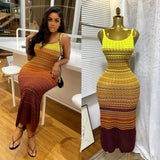 Fongt Knitted Dress Woman 2025 Summer Korean Chic Retro Gradient Wavy Dress