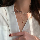 Galaxy Silver Pearl Necklace-Outfit