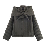 Fongt Women's Clothing 2025 New Korean Version Of Susture Loose Removable Scarf Cotton Jacket Jacket
