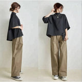 Fongt And South Korea In The Spring And Summer New Temperament Loose Sleeve Top + Loose Broad Leg Pants Two Sets Of Women