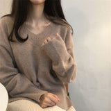 Lazy Wind V-Neck Sweater Women Look Loose And Thin, Wearing Knitted Bottomed Sweaters Inside-Outfit