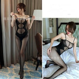 Night Vows Transparent Lingerie Free From Temptation Sexy Black Open Stockings Women Passion Body Net Uniform
