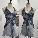 Fongt Shooting Holiday Wind Hanging Neck Collar Collar Tidling Strap Sling Vest Tie Mesh Yarn Short Sleeveless Top 9926