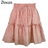 Summer Dot Print High Waist Skirt Women Vintage Plus Size Sexy Mini Skirts A Line Streetwear Chiffon Bandage Boho