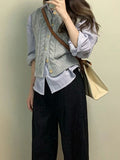 Fongt New Temperament Gentle Retro Wool Knitted Vest Women Autumn New Gray Wooden Buckle Sleeveless Vest