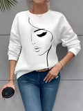 Fongt Spring And Autumn New Women's Fashion Face Printed Round-Neck White Dress