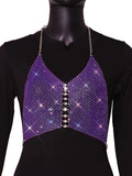 Women Trendy Shiny Rhinestone Crop Top Glitter Crystal Mesh Fishnet See Through Backless Tank Top for Women Y2K Halter