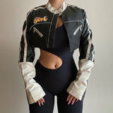 Bomber Woman Varsity Jacket PU Long Sleeve American Racing Jacket¡®s Printing Stand Collar Short Jackets Bombers Coat