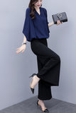 Fongt New Large-Size Women's Summer Two-Piece Sant Chiffon Broad Leg Trousers Casual Fashion Suit Woman