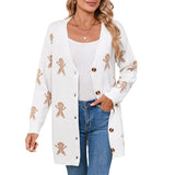 Fongt And Winter New Sweater Female Christmas Cartoon Embroidered Long Knitted Cardigan Jacket