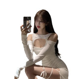 Fongt And Winter Women's Show-Shoulder Bag Hip Sexy Hollow Out Slim Thin Solid Color Dress-Outfit