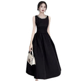 Fongt 2025 New Summer Black Dress Female Light Luxury Hepburn Style Temperament Thin Vest Skirt