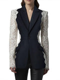 STREET 2023 Newest Fashion Designer Jacket Women's Stylish Color Block Lace Patchwork