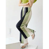 Fongt Folding 2025 Women's Folded Striped Broad Leg Trousers Unique Textured Hanging Style Straight Trousers