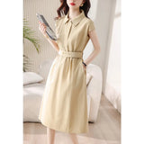 Fongt Fan Short Sleeve Polo Collar Shirt Dress 2025 Spring And Summer High-Sunny Bag Hip Tie Mid-Long Skirt
