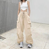 Fongt Sense High Street Cargo Pants Female 2025 New Loose Straight Leg Wide Leg Large Pocket Casual Retro Bundle Leg Pants