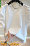 New T-Shirts Causal O-neck Patchwork Puff Sleeve Shirts for Women Chic Korean Sweet