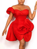 Fongt Design Sexy Bosom Dress Asymmetric Three-Dimensional Flower Party Dinner Dress Dress Dress