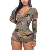 CHRONSTYLE Women Plaid Playsuit Sleepwear Camouflage Print Sexy V-neck Slim Playsuit One-piece Bodycon Buttons Up Short Jumpsuit-Outfit