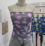 Fongt Shooting Holiday Storm Spot Bump Color Mesh Strapped Braped Vest Female Summer Dew Back Hottie Top 8085