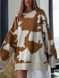 Fongt Style Design Set Hair Woven Cow Pattern Sweater Lazy Leisure Loose Small Girl