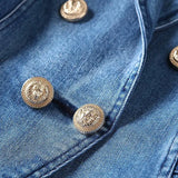 QUALITY New Fashion 2023 Designer Blazer Women's Metal Lion Buttons Double Breasted Denim Blazer Jacket Outer