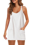 Fongt Summer Solid Sleeveless Dress Fine Shoulder Strap Vest Skirt Sports Skirt Pocket