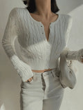 Cropped Button Cable Knit Cardigan-Outfit