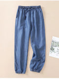 Women's Pants Thin Ice Silk Jeans Female High Waist Drawstring Harem Pants Loose Thin Elastic Women's Classic