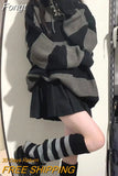 Vintage Striped Hooded Sweaters Women Harajuku Gothic Knitted Jumper Retro Loose Casual Oversized Pullover Tops