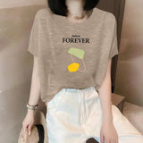 Fongt Shoulder Short-Sleeved T-Shirt Lady Loose Summer New Bamboo Festival Cotton Age-Red-Down Shirt Fashion Casual Top