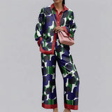 Fongt 2024 New Women's Temperament Commuter Loose Print Long Sleeve Wide-Leg Pants Fashion Suit
