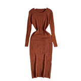Fongt Sexy Pit Strips Body-Body-Groom Knitted Dress Autumn Solid-Colored Bottom Skirt One-Step Dress Woman